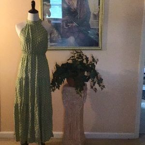 Sage, green and white polkadot halter style maxi dress